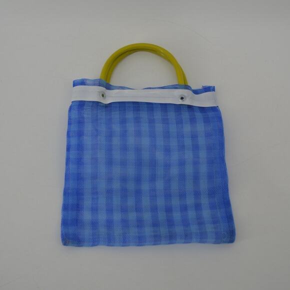 Mexican Mercado Mini Mesh Bag 7" Striped Unique Recyclable Blue - Picture 10 of 10
